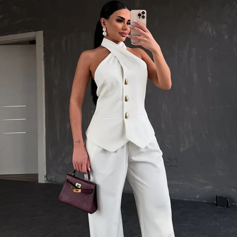 Women's Sleeveless Top & High-Waist Pants Set – Summer Chic