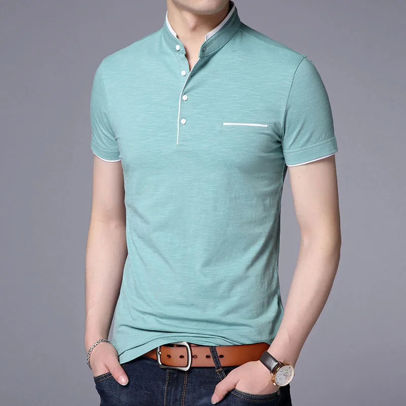 Men's Slim Fit Mandarin Collar Polo Shirt