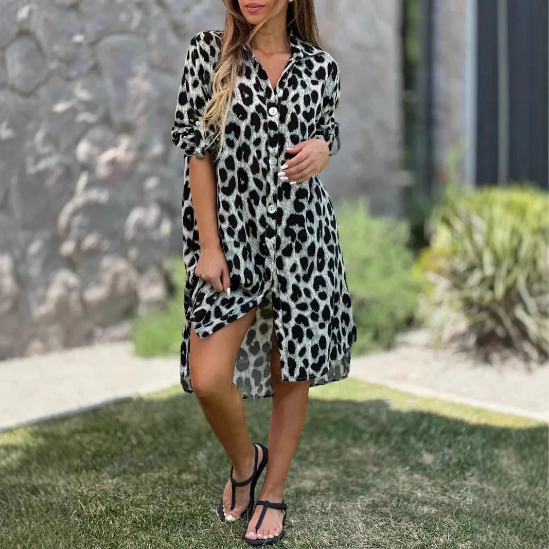 Women's Leopard Print Shirt Dress