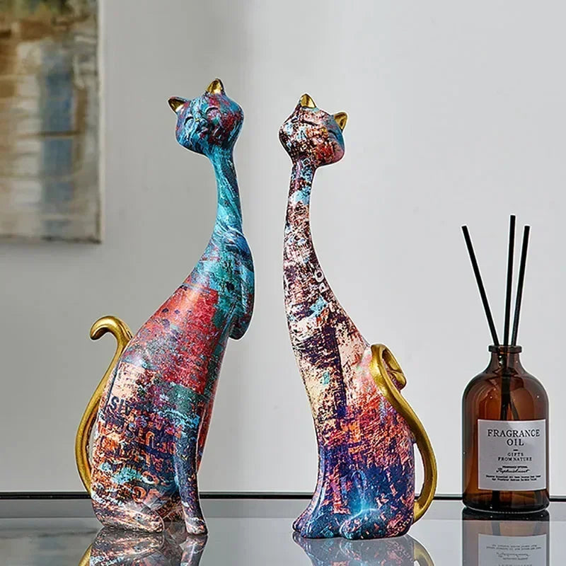 Graffiti Cat Couple Figurines