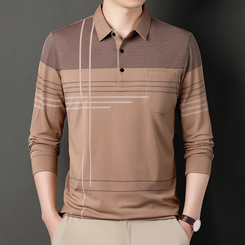 Men's Long Sleeve Button-Up Polo Shirt