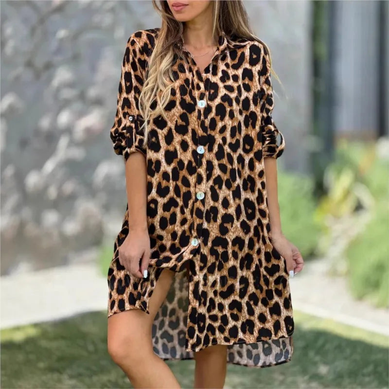 Women's Leopard Print Shirt Dress