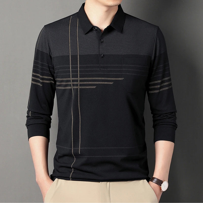 Men's Long Sleeve Button-Up Polo Shirt