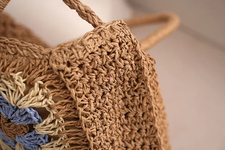 Handmade Patchwork Flower Straw Shoulder Bag