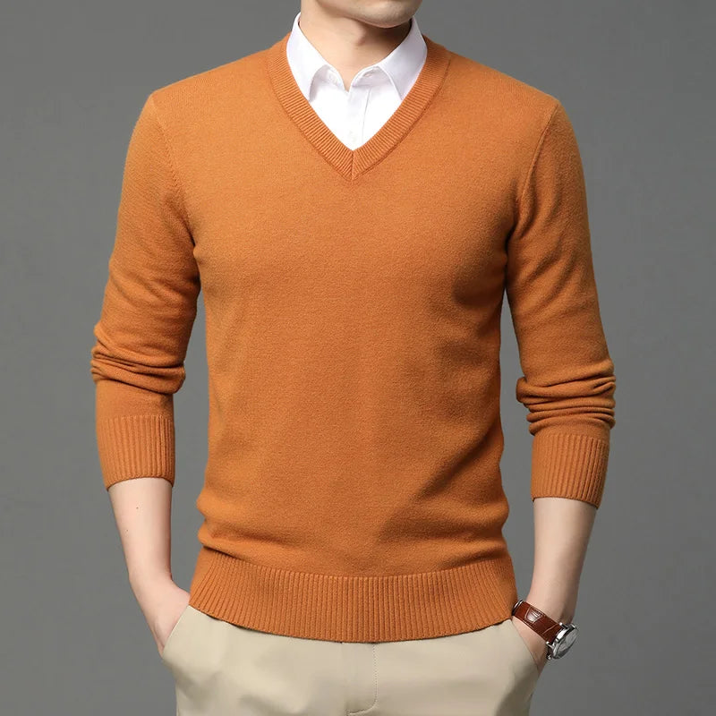 Men's High-Quality Woolen V-Neck Pullover Sweater