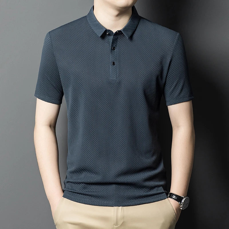 Men's Solid Color Short-Sleeve Casual Polo Shirt