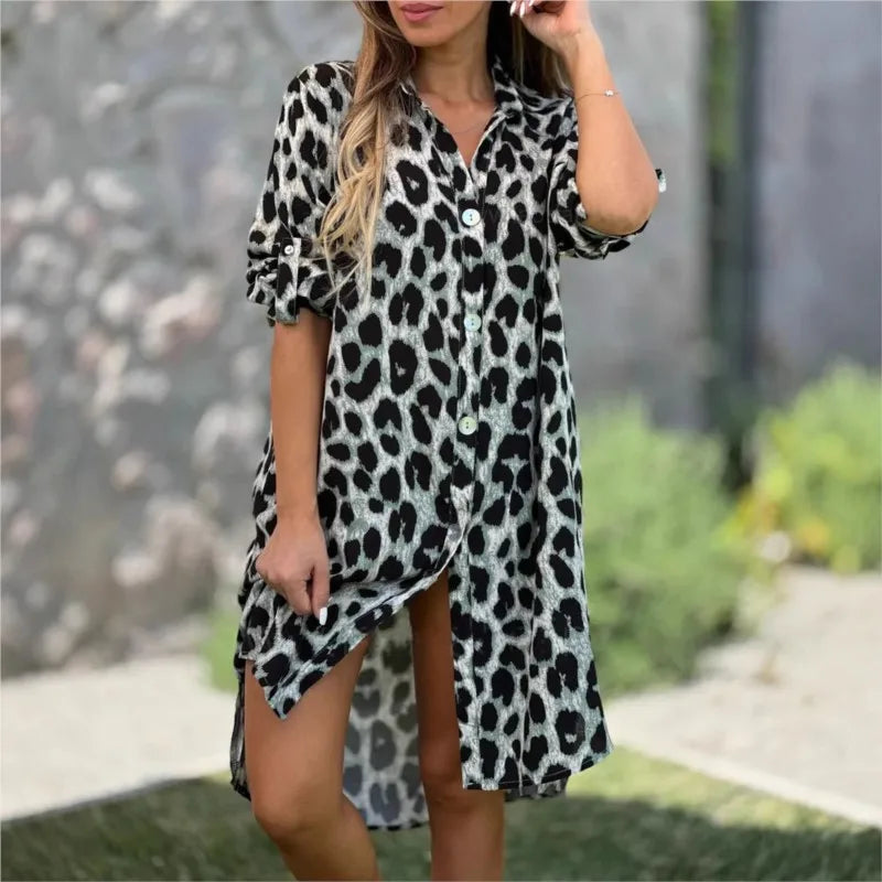 Women's Leopard Print Shirt Dress
