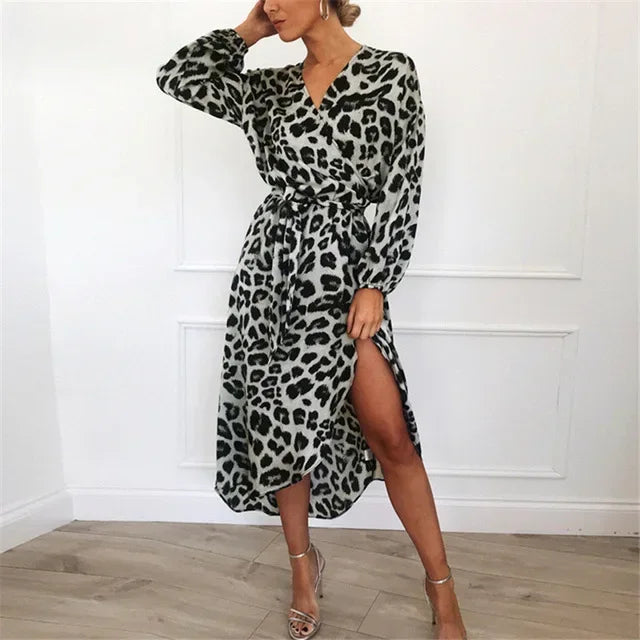 Women's Leopard Chiffon Maxi Dress
