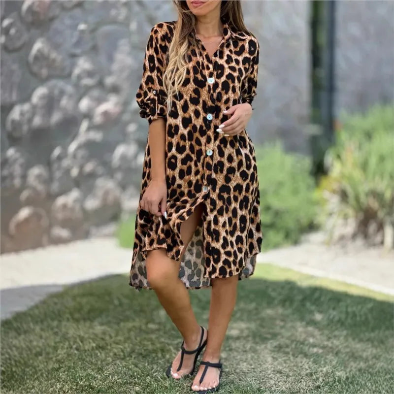 Women's Leopard Print Shirt Dress